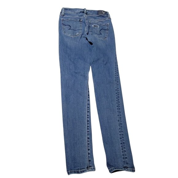 American Eagle Hi Rise Jegging Stretch Jeans Womens Size 4 Distressed Denim - Picture 3 of 7